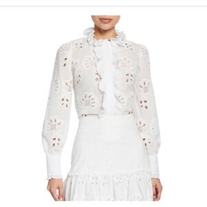 Alexie Banha Long-Sleeve Button-Down Eyelet Ruffle Top White Size L NWOT